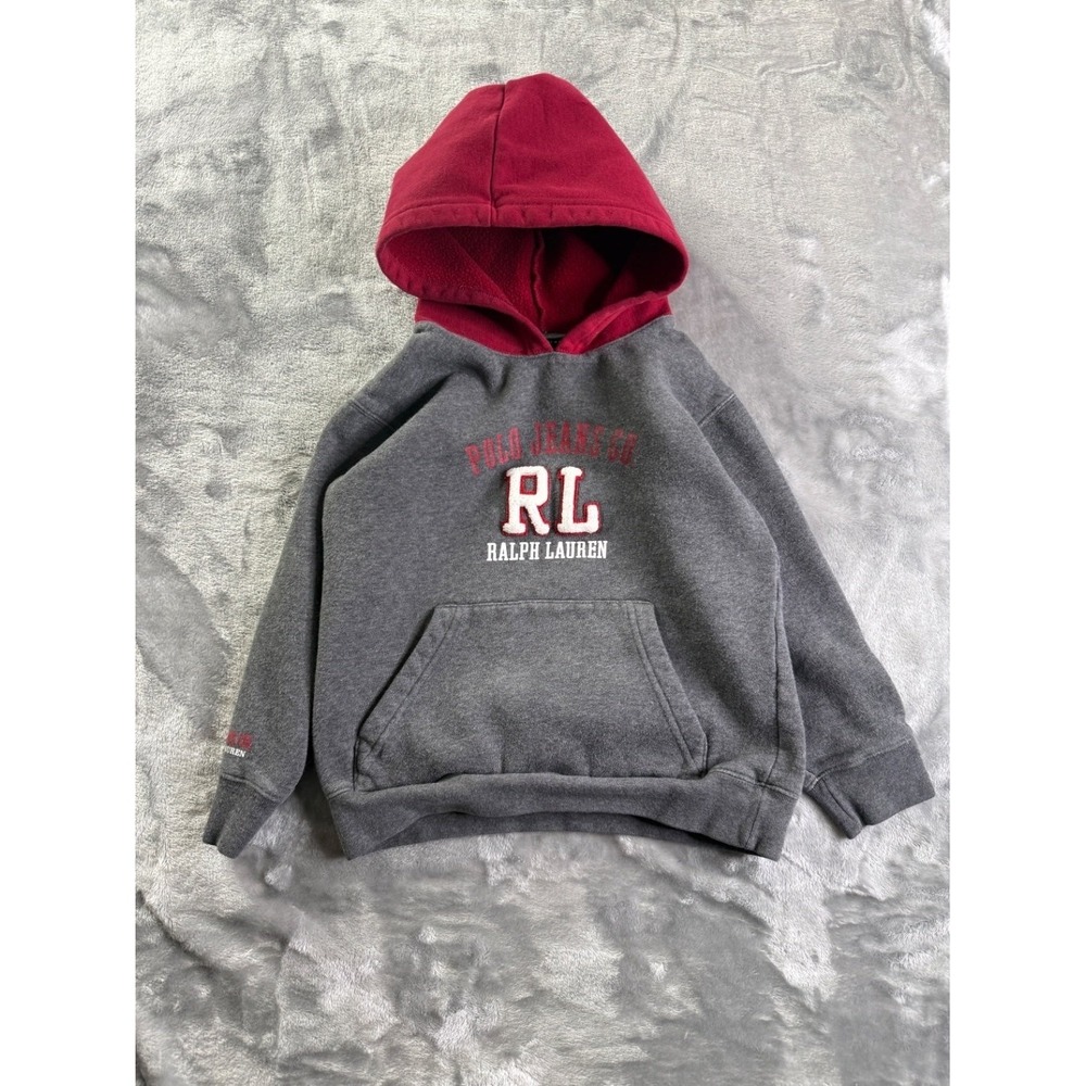 Polo Jeans Co. Ralph Lauren RL Varsity Hoodie Boys Size 7 Gray Cotton Blend Used